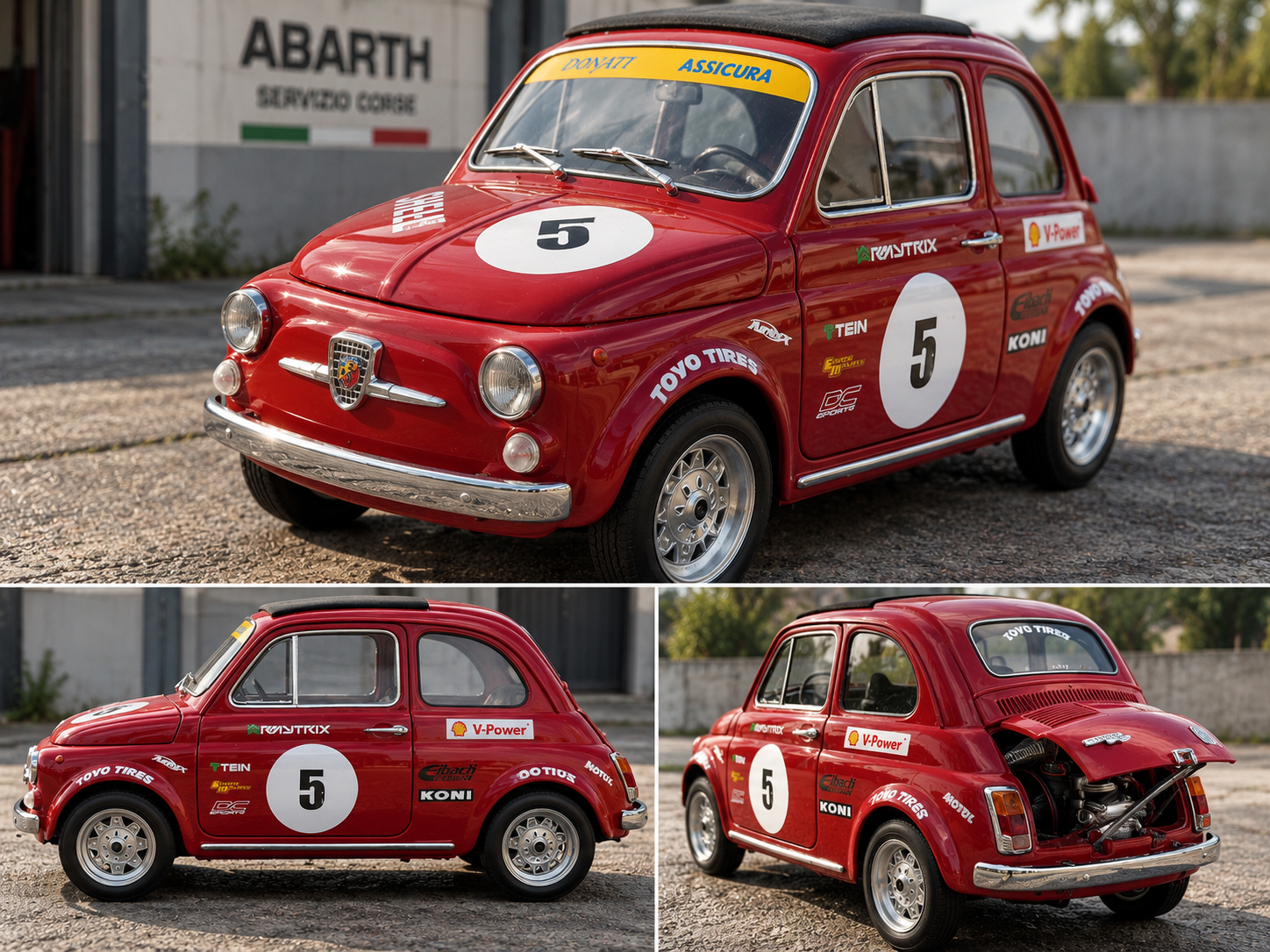Roter Fiat 500 im Rennsport-Look